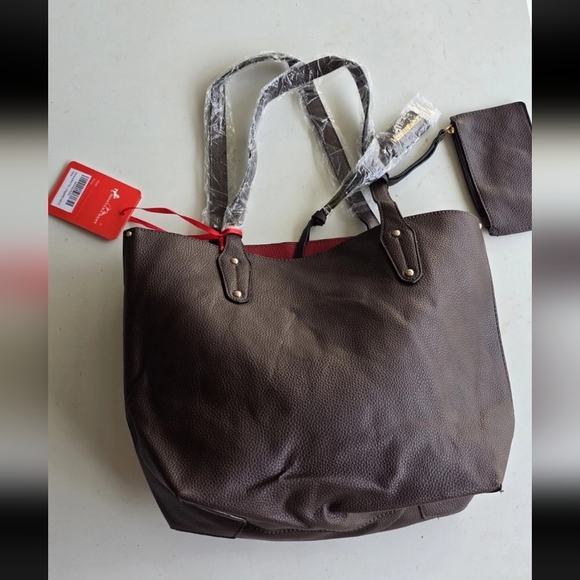 Montana West Leather Shoulder HandBag Women Brown Large Wallet Charm Logo 2piece - Picture 3 of 10